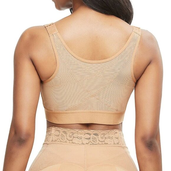 Post-Surgical Breast Band 3 Rows Hooks Chest Strap Wireless Two-Piece Sport Bra - Picture 3 of 8